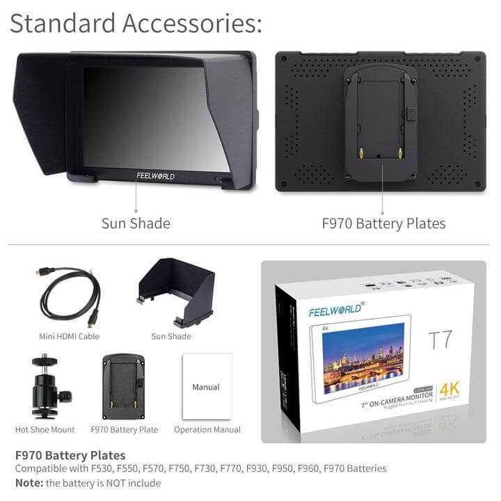 מוניטור אלומיניום FeelWorld T7 7" IPS 4K HDMI – תמונה 6