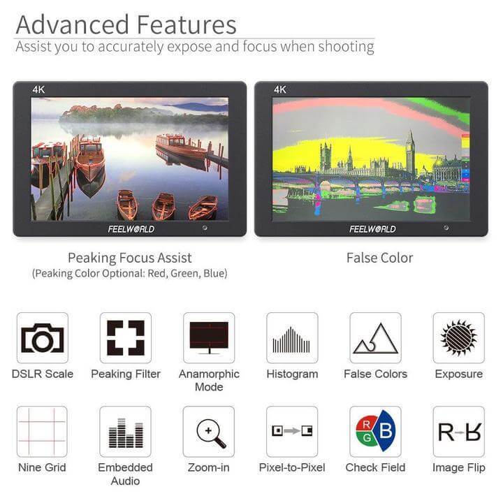 מוניטור אלומיניום FeelWorld T7 7" IPS 4K HDMI – תמונה 7